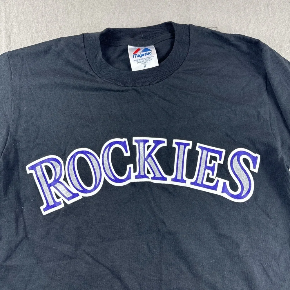 Colorado Rockies Majestic T-Shirt Adult M Black Short Sleeve Crewneck #13 MLB